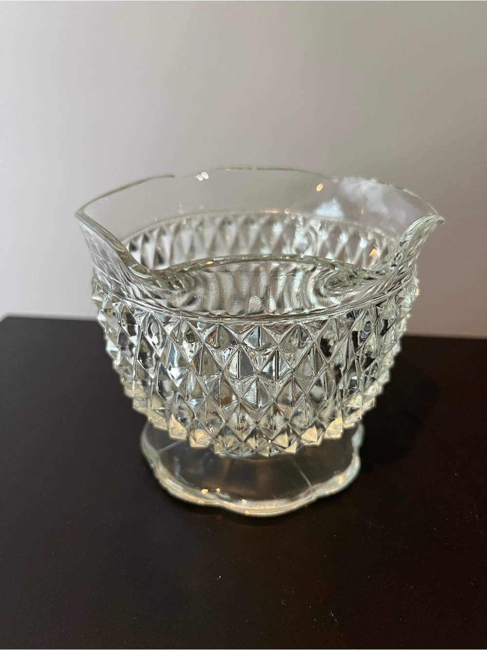 Vintage Indiana Glass Diamond Point Clear Footed Bowl OR Fairy Lamp Base